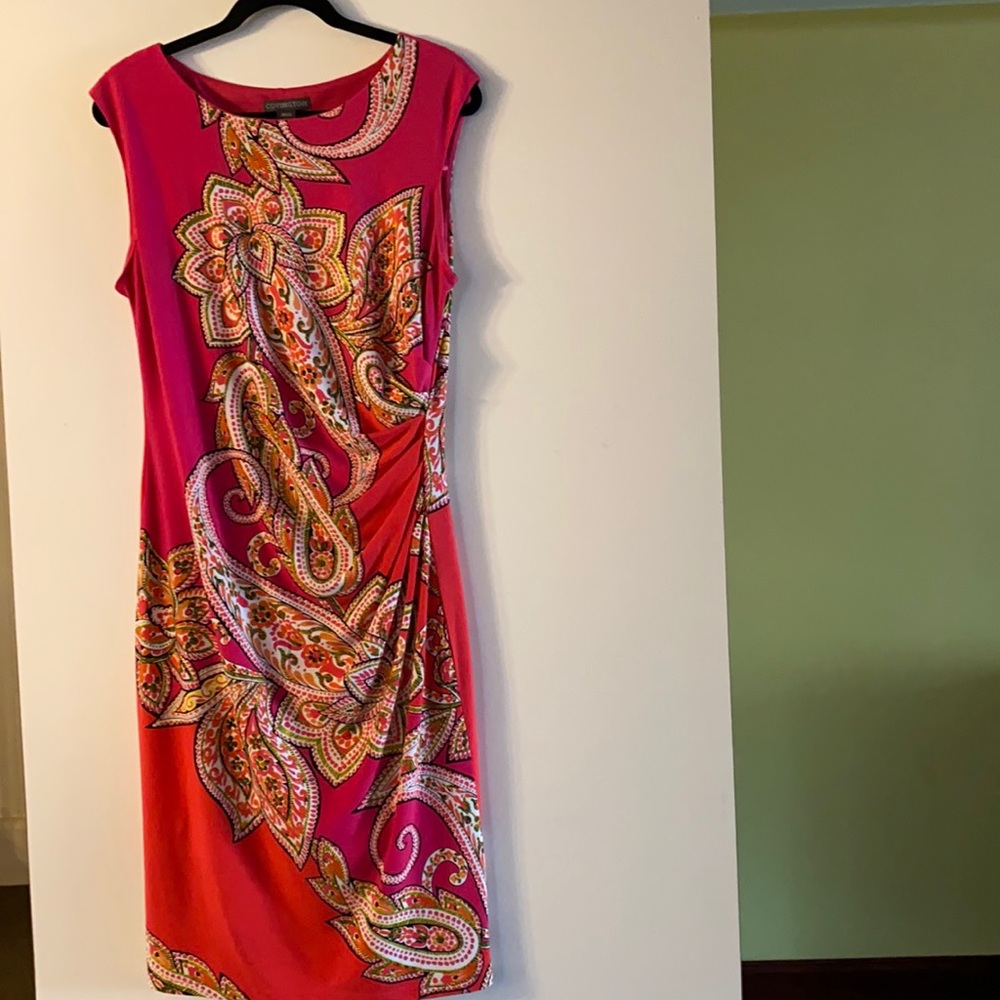Covington Sleeveless Two Shades of Pink Floral Sheath Jersey Dress